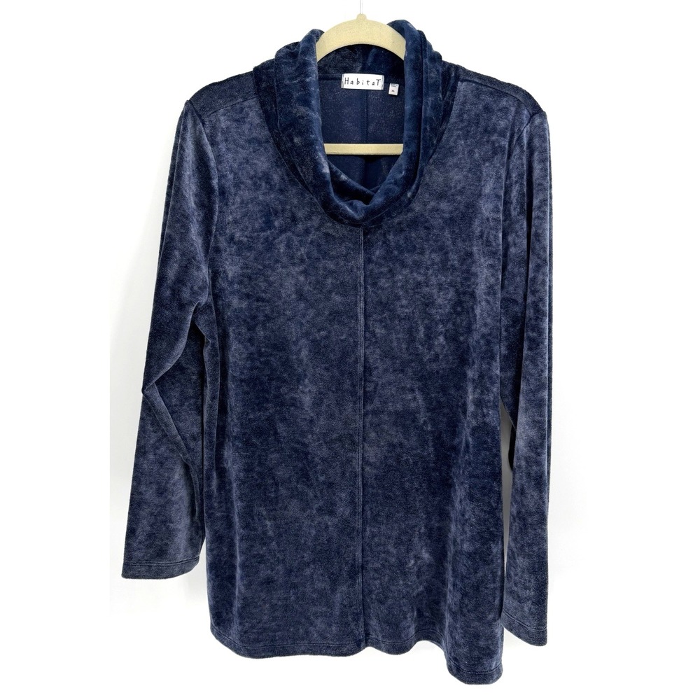 Habitat Velvet Cowl Neck Tunic Top Navy Blue XL Soft Cozy Casual Chic Lagenlook